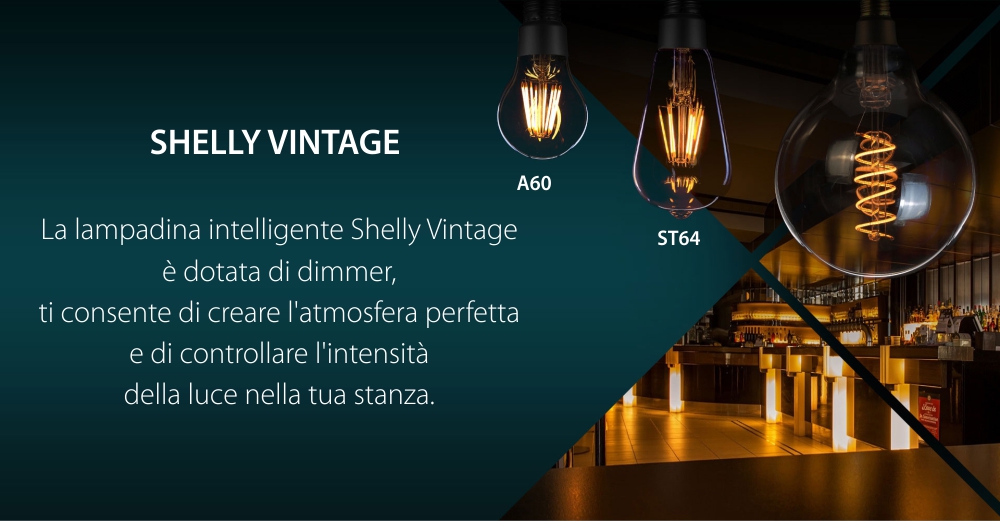 Lampadina intelligente Shelly Vintage ST64, Dimmer, Wi-Fi, Controllo tramite app, E27, 7W, 750 LM