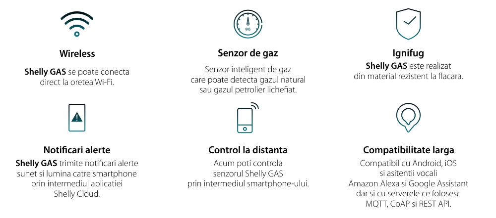Sensore rilevatore di gas naturale compresso Shelly Gas CNG, Wireless, Allarme 70 dB, Notifiche tramite app