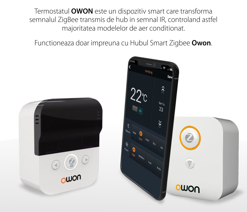 Termostato Intelligente Owon per Aria Condizionata, Controllo tramite App, Display della Temperatura, Integrazione con Scenari