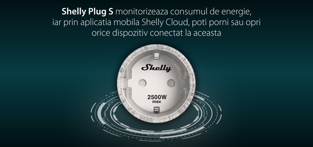 Presa Shelly Plug S, Wi-Fi, 2500 W, Monitoraggio del consumo, Programmazione, Bianco