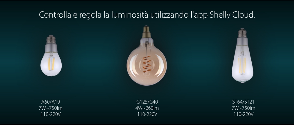 Lampadina intelligente Shelly Vintage A60, Dimmer, Wi-Fi, Controllo tramite app, E27, 7W, 750 LM
