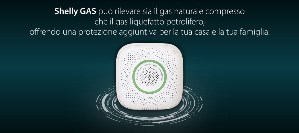 Sensore rilevatore di gas naturale compresso Shelly Gas CNG, Wireless, Allarme 70 dB, Notifiche tramite app