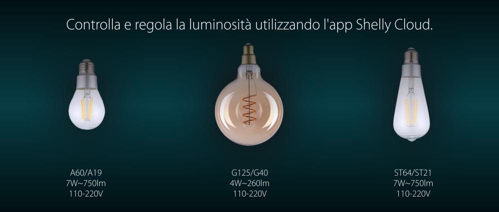 Lampadina intelligente Shelly Vintage ST64, Dimmer, Wi-Fi, Controllo tramite app, E27, 7W, 750 LM