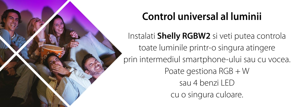 Pacchetto 2 Relè Intelligenti per Striscia LED RGB Shelly RGBW2, Wi-Fi, 4 Canali, Controllo Tramite App