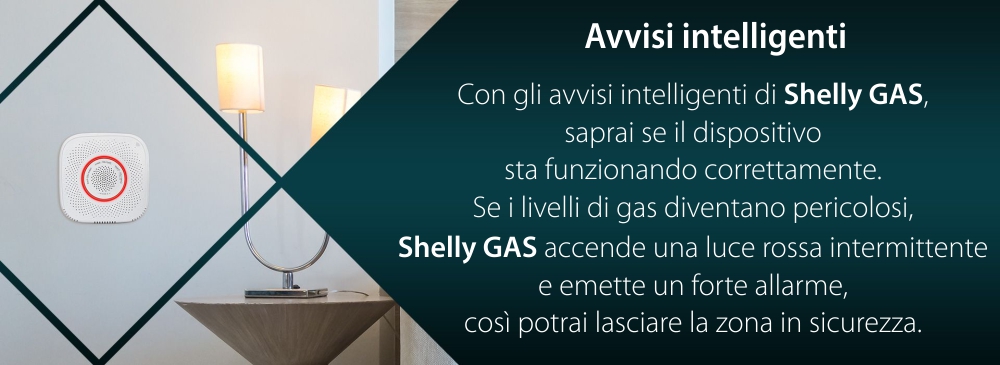 Sensore rilevatore di gas naturale compresso Shelly Gas CNG, Wireless, Allarme 70 dB, Notifiche tramite app