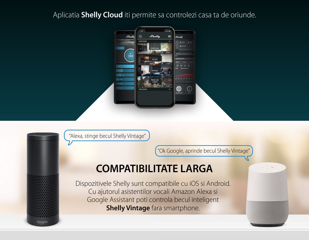 Lampadina intelligente Shelly Vintage A60, Dimmer, Wi-Fi, Controllo tramite app, E27, 7W, 750 LM