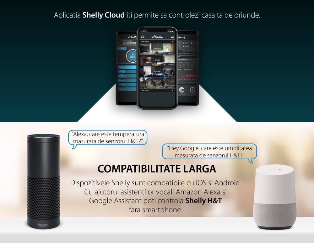 Sensore di temperatura e umidità Shelly H&T, Wi-Fi, Monitoraggio tramite app, Verifica storico
