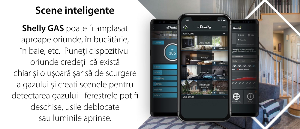 Sensore rilevatore di gas naturale compresso Shelly Gas CNG, Wireless, Allarme 70 dB, Notifiche tramite app