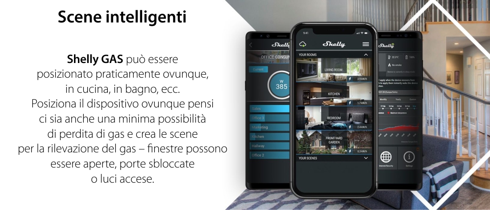Sensore rilevatore di gas naturale compresso Shelly Gas CNG, Wireless, Allarme 70 dB, Notifiche tramite app