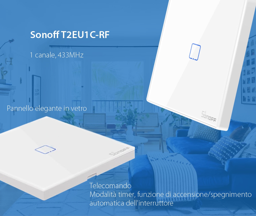 Telecomando Sonoff T2EU1C-RF con 1 canale, 433 MHz, Segnale RF, Bianco