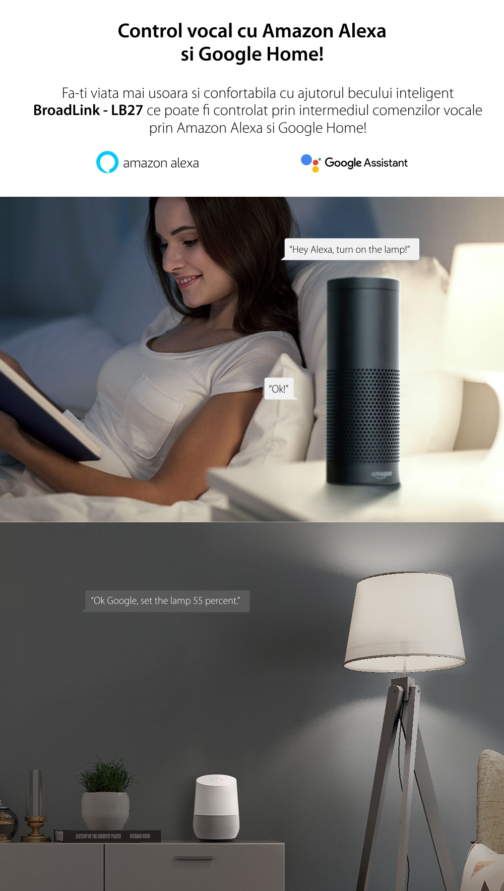 Lampadina intelligente Wi-Fi, BroadLink LB27, A60, 800 LM, Dimmer, Potenza 10W, Controllo tramite app