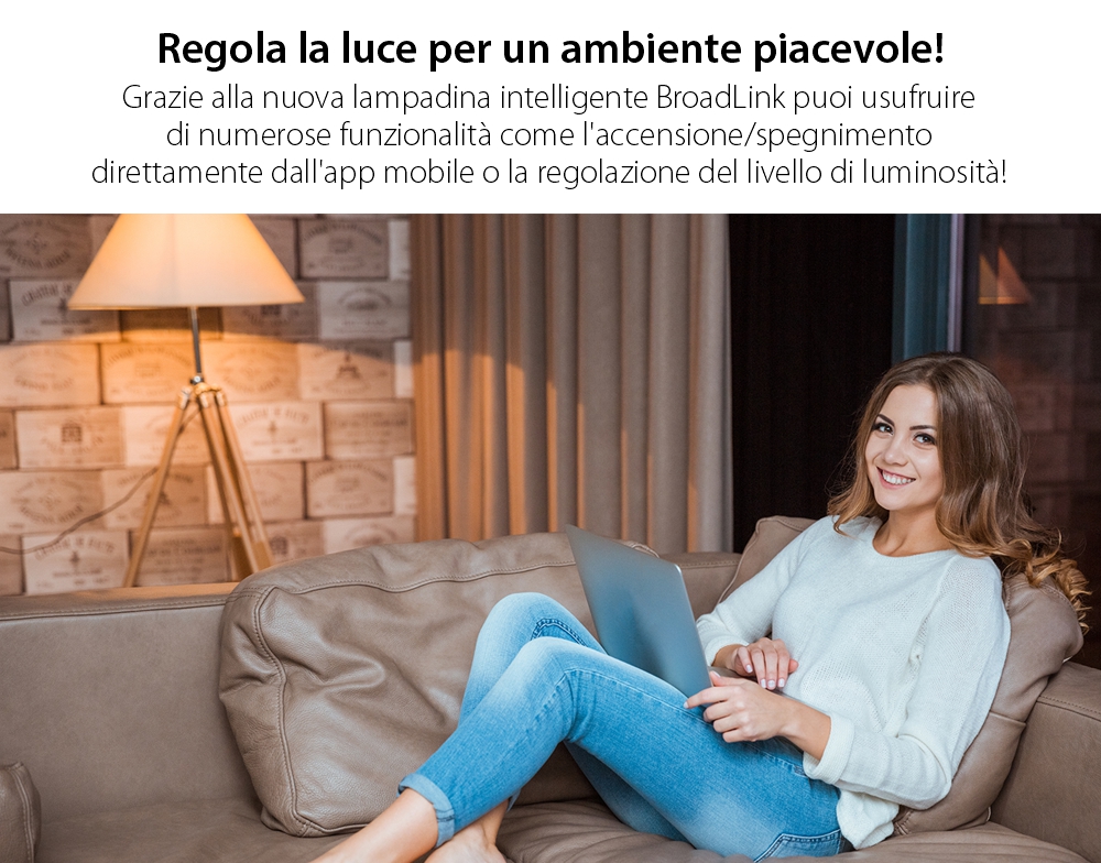 Lampadina intelligente Wi-Fi, BroadLink LB27, A60, 800 LM, Dimmer, Potenza 10W, Controllo tramite app