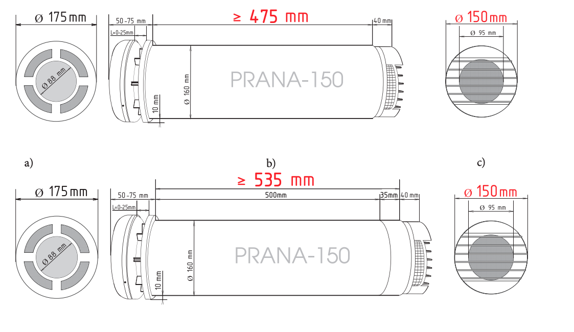 Sistema di ventilazione con recupero di calore PRANA 150 ERP con funzione di preriscaldamento