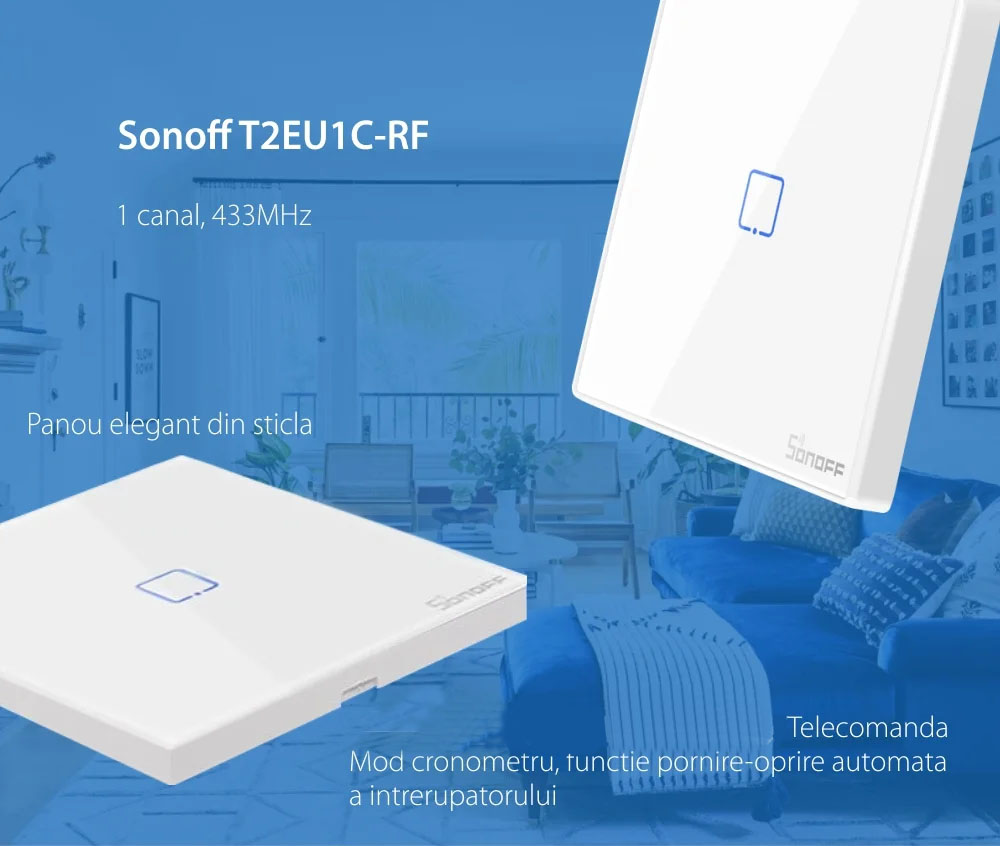 Telecomando Sonoff T2EU1C-RF con 1 canale, 433 MHz, Segnale RF, Bianco