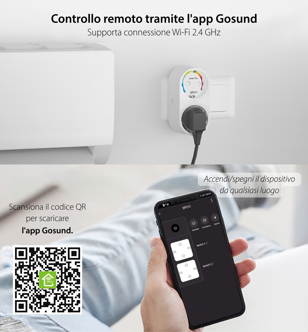 Presa smart doppia Gosund SP211, Controllo tramite applicazione, Programmazione e timer, Potenza max. 3680 W, Corrente 16 A