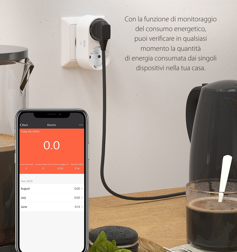 Presa smart doppia Gosund SP211, Controllo tramite applicazione, Programmazione e timer, Potenza max. 3680 W, Corrente 16 A