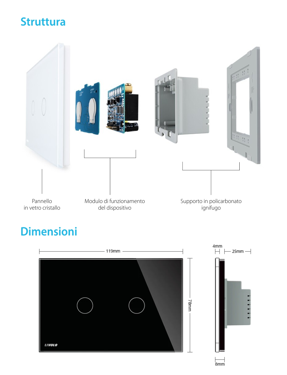 Interruttore Touch per Tende Livolo in Vetro, Standard Italiano