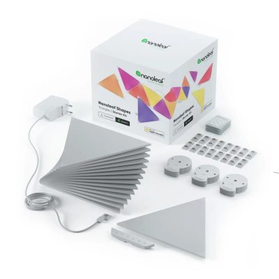 Kit 15 Pannelli Luminosi Nanoleaf Shapes Triangles, Illuminazione LED RGBW, Sensore Musica, Cavo da 2,5 m, Compatibile con Assistenti Vocali.