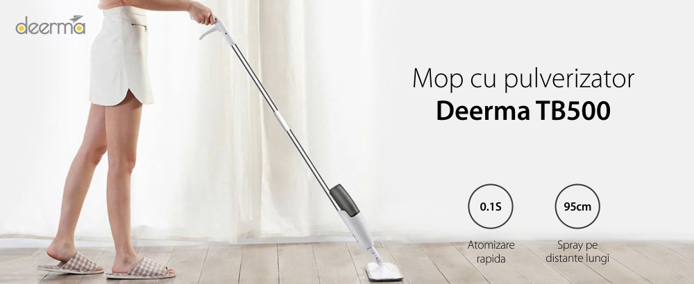 Mocio con spruzzatore Deerma TB500, Bianco, Panno in microfibra, Rotazione 360°, Capacità 0,35 L