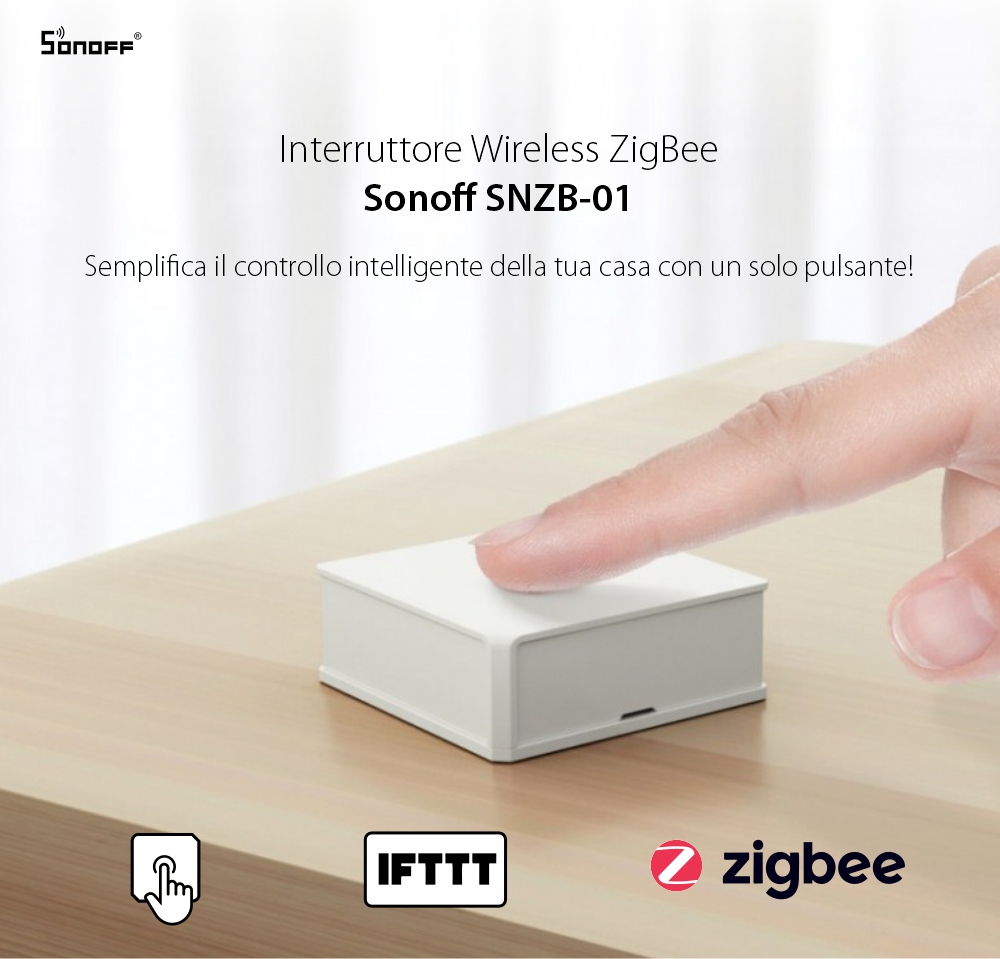 Interruttore intelligente wireless Sonoff, protocollo ZigBee, controllo tramite app