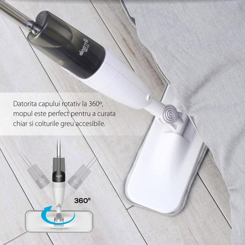 Mocio con spruzzatore Deerma TB500, Bianco, Panno in microfibra, Rotazione 360°, Capacità 0,35 L