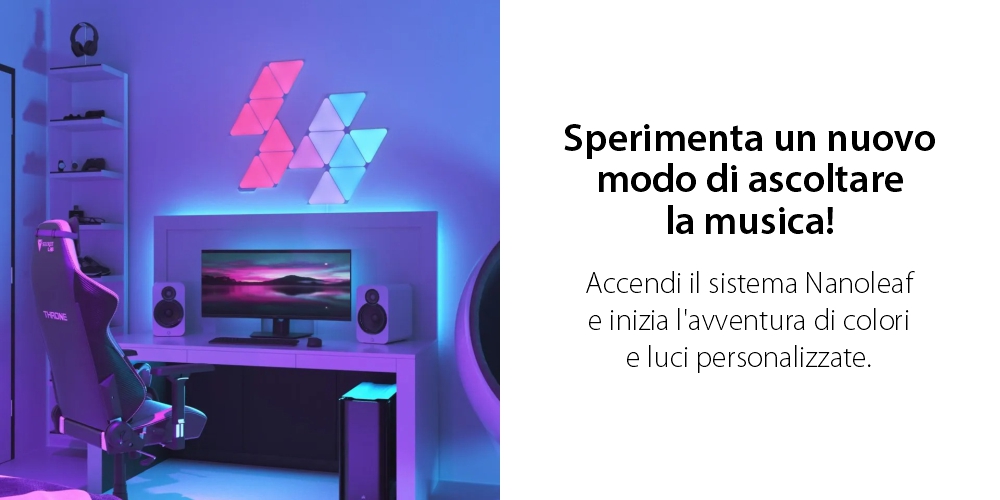 Kit 15 Pannelli Luminosi Nanoleaf Shapes Triangles, Illuminazione LED RGBW, Sensore Musica, Cavo da 2,5 m, Compatibile con Assistenti Vocali.