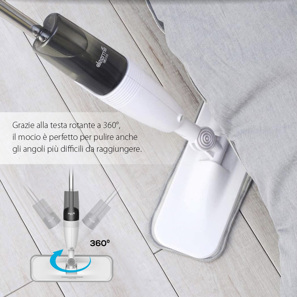 Mocio con spruzzatore Deerma TB500, Bianco, Panno in microfibra, Rotazione 360°, Capacità 0,35 L