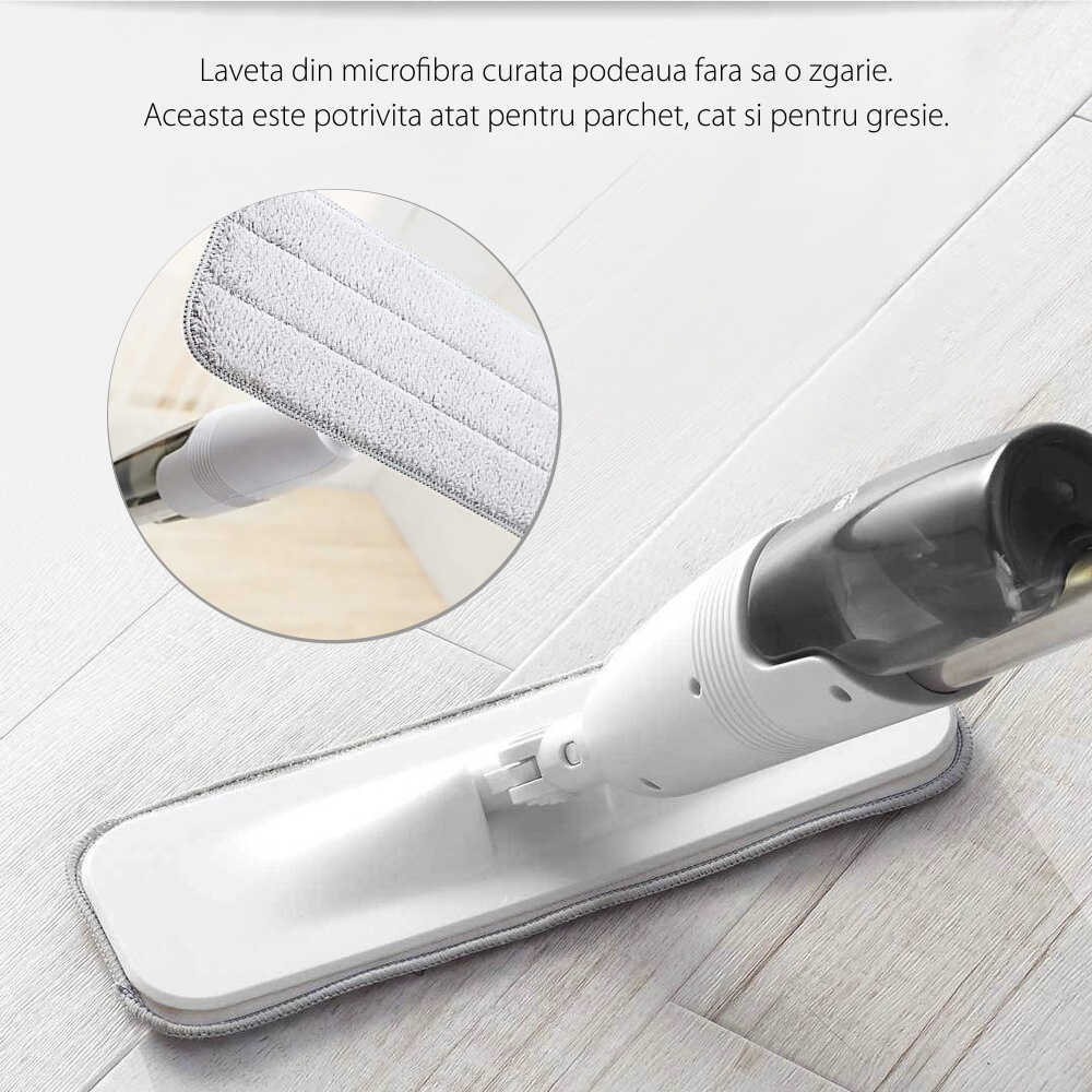 Mocio con spruzzatore Deerma TB500, Bianco, Panno in microfibra, Rotazione 360°, Capacità 0,35 L