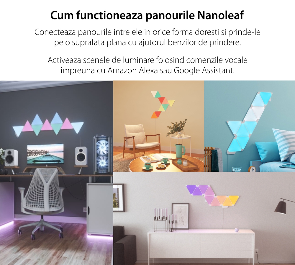 Kit 9 Pannelli Luminosi Nanoleaf Shapes Triangles, Illuminazione LED RGBW, Sensore Musicale, Flusso Luminoso Totale 720 Lumen