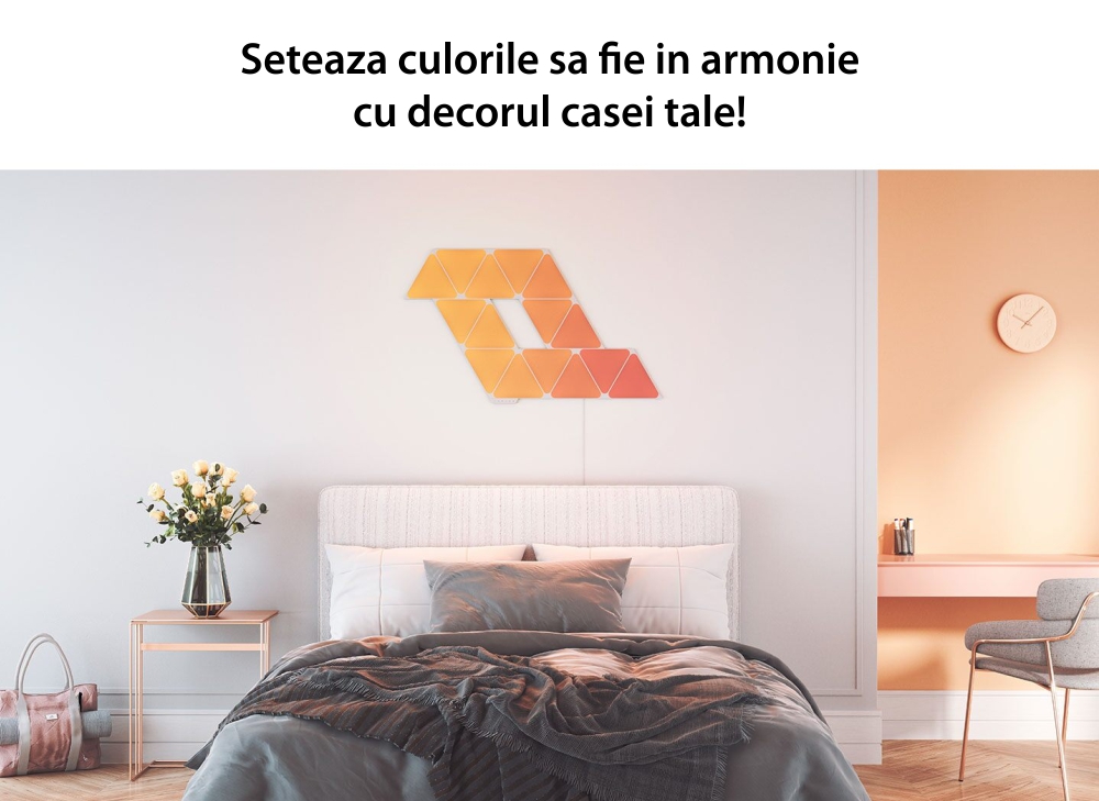 Kit 15 Pannelli Luminosi Nanoleaf Shapes Triangles, Illuminazione LED RGBW, Sensore Musica, Cavo da 2,5 m, Compatibile con Assistenti Vocali.