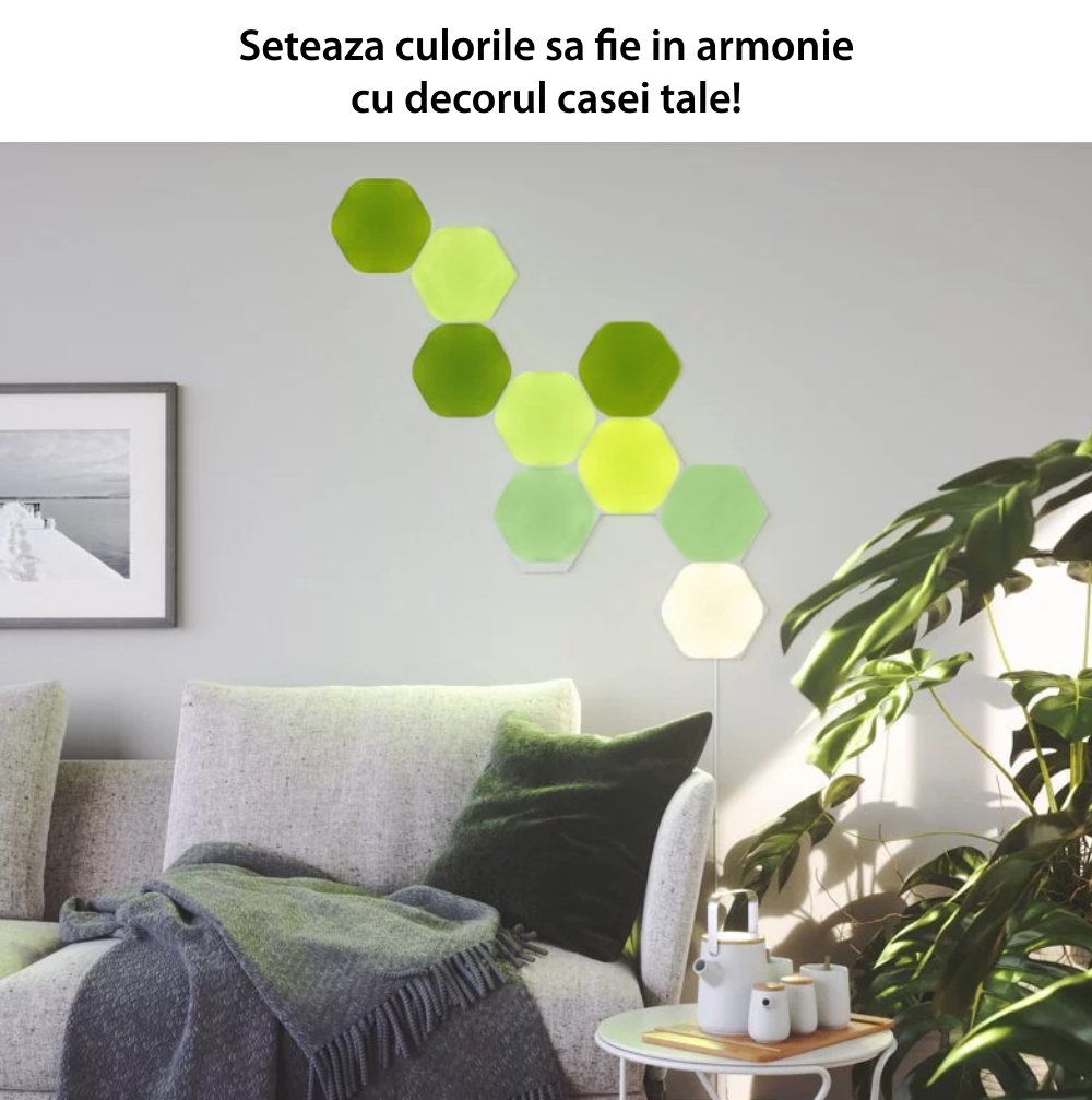 Kit 9 pannelli luminosi Nanoleaf Shapes Hexagons, 16 milioni di colori, tecnologia LED RGBW, cavo da 2,5 m