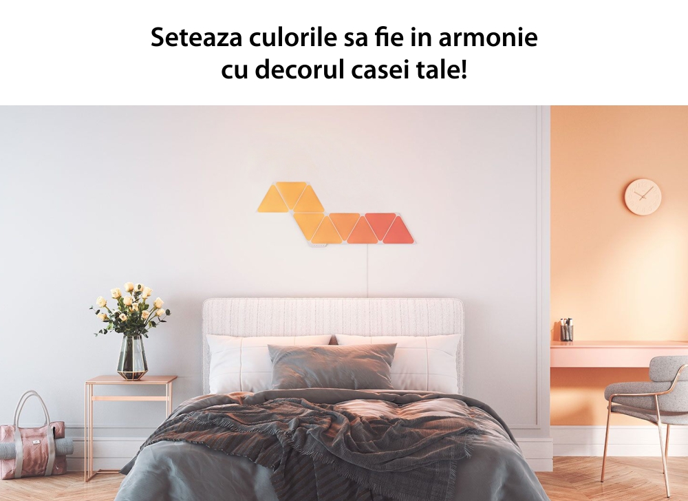 Kit 9 Pannelli Luminosi Nanoleaf Shapes Triangles, Illuminazione LED RGBW, Sensore Musicale, Flusso Luminoso Totale 720 Lumen