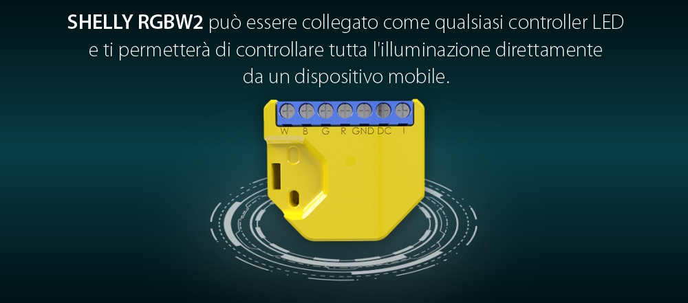 Relè Intelligente per Strisce LED RGB Shelly RGBW2, Wi-Fi, 4 Canali, Controllo tramite App