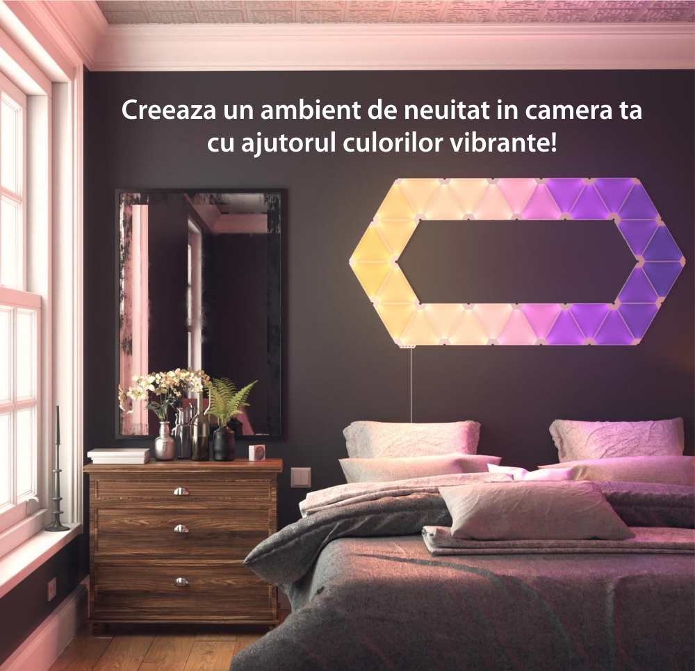 Kit 15 Pannelli Luminosi Nanoleaf Shapes Triangles, Illuminazione LED RGBW, Sensore Musica, Cavo da 2,5 m, Compatibile con Assistenti Vocali.