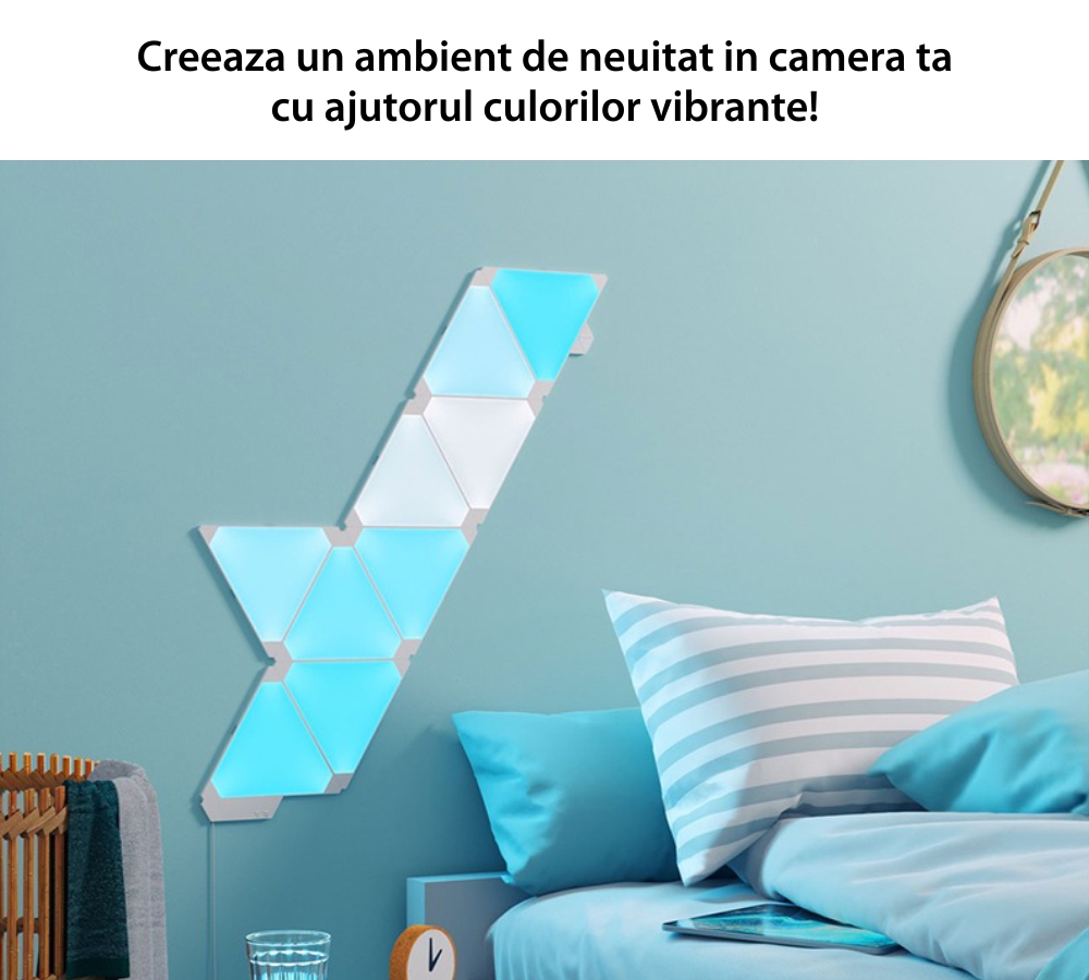 Kit 9 Pannelli Luminosi Nanoleaf Shapes Triangles, Illuminazione LED RGBW, Sensore Musicale, Flusso Luminoso Totale 720 Lumen