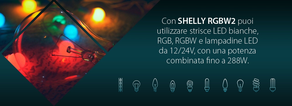 Relè Intelligente per Strisce LED RGB Shelly RGBW2, Wi-Fi, 4 Canali, Controllo tramite App