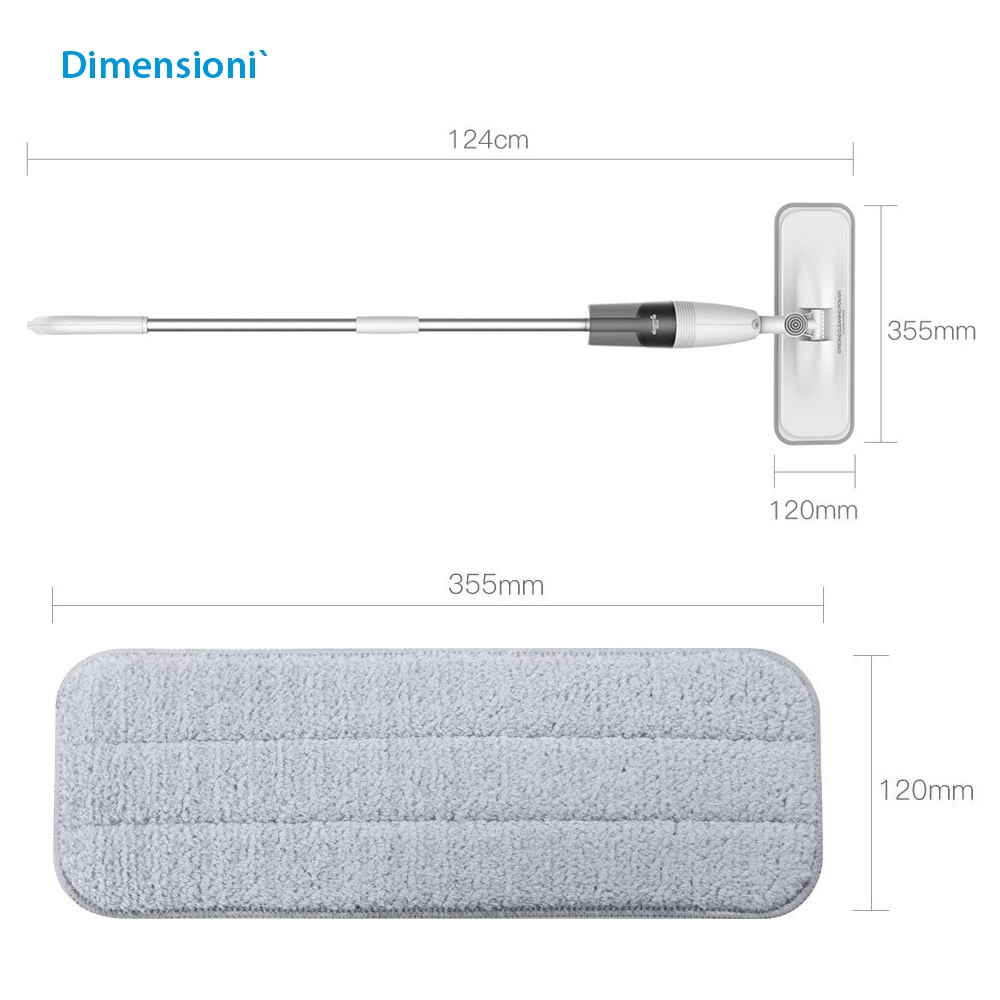 Mocio con spruzzatore Deerma TB500, Bianco, Panno in microfibra, Rotazione 360°, Capacità 0,35 L