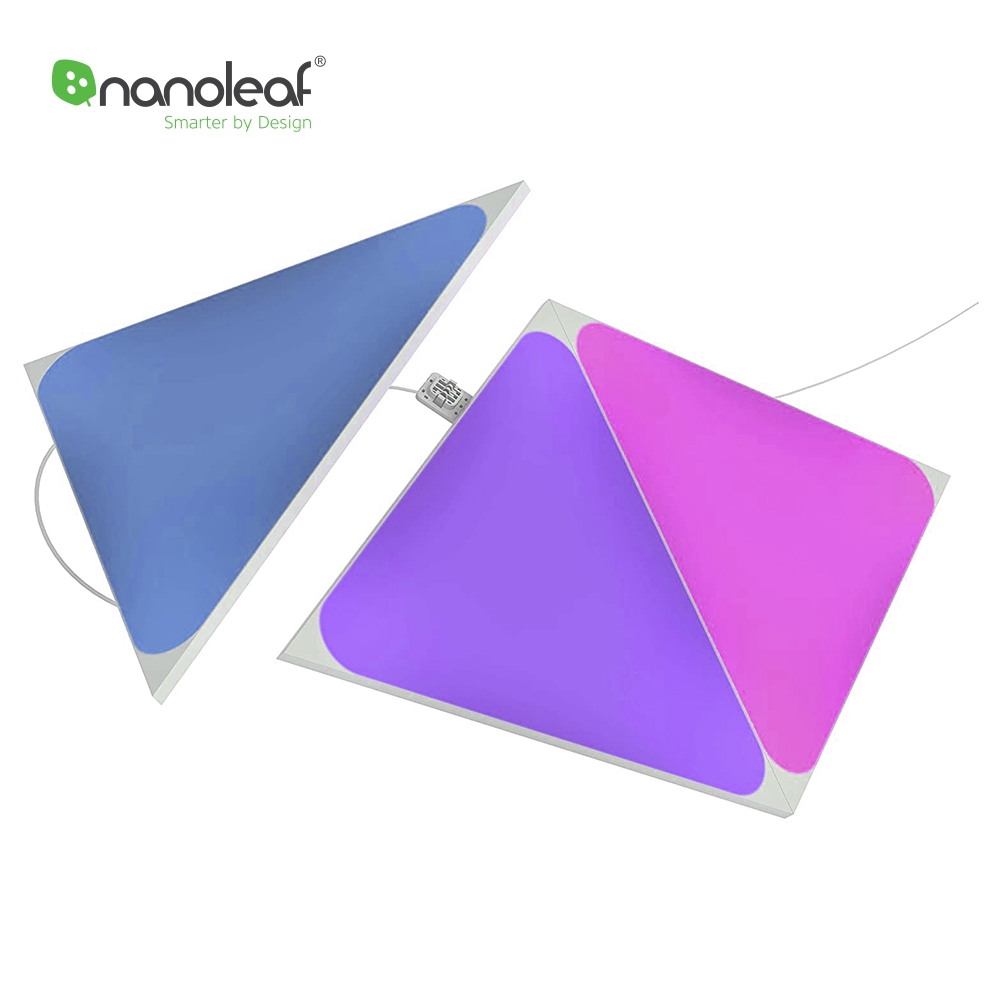 Pacchetto 3 pannelli luminosi Nanoleaf Shapes Triangles, 16 milioni di colori, illuminazione LED RGBW, temperatura del colore regolabile.