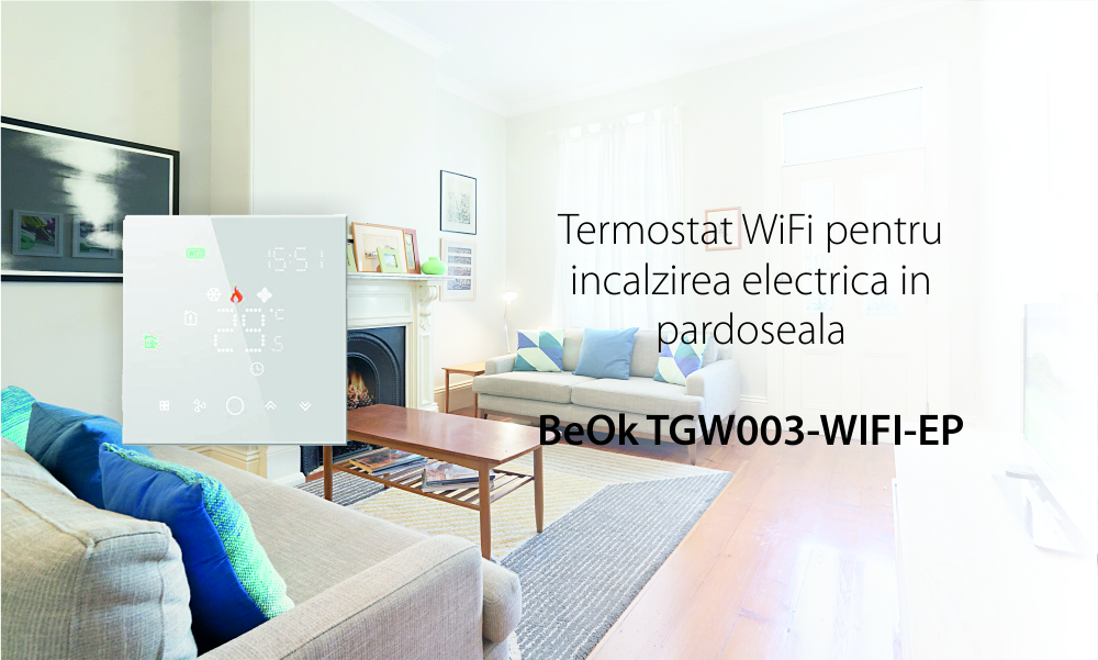 Termostato Wi-Fi per riscaldamento elettrico a pavimento BeOk TGW003-WIFI-EP