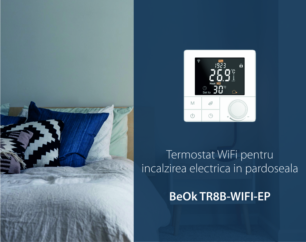 Termostato Wi-Fi per riscaldamento elettrico a pavimento BeOk TR8B-WIFI-EP