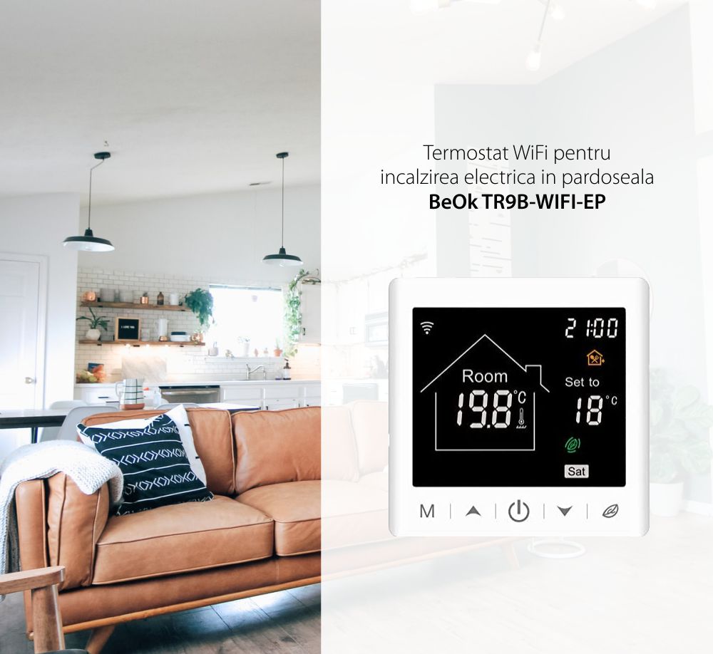 Termostato Wi-Fi per riscaldamento elettrico a pavimento BeOk TR9B-WIFI-EP