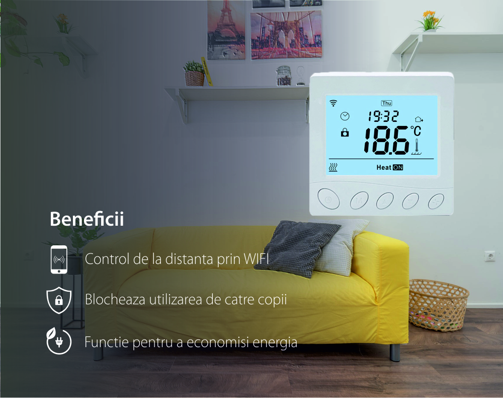 Termostato Wi-Fi per il riscaldamento elettrico a pavimento BeOk TR33-WIFI-EP