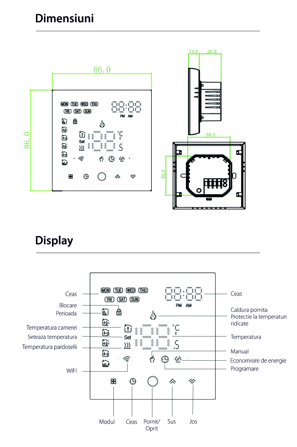 Termostato Wi-Fi per riscaldamento elettrico a pavimento BeOk TGW003-WIFI-EP