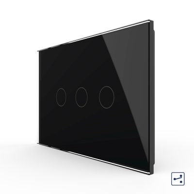 Interruttore triplo deviatore / invertitore touch Livolo in vetro, standard italiano – Nuova serie colore nero