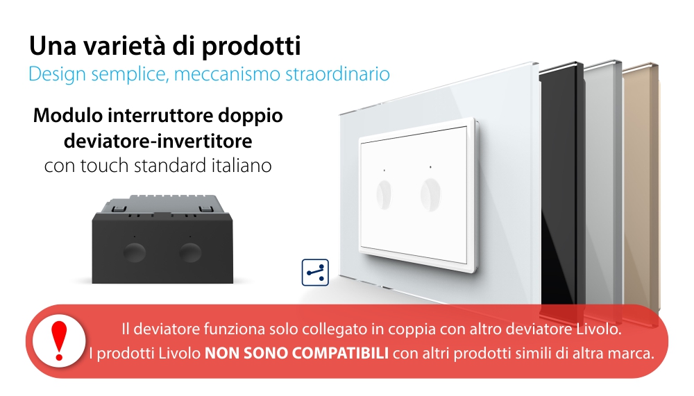 Modulo Deviatore/Invertitore Doppio con Touch LIVOLO, standard italiano – Nuova Serie