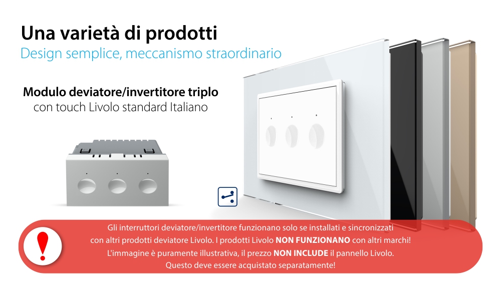 Modulo deviatore / invertitore triplo con touch Livolo, standard italiano, Nuova serie