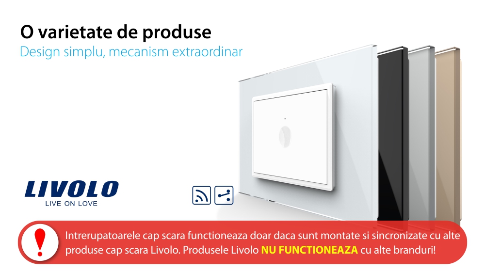 Interruttore semplice deviatore / invertitore wireless con touch Livolo con cornice in vetro, standard italiano – Nuova serie