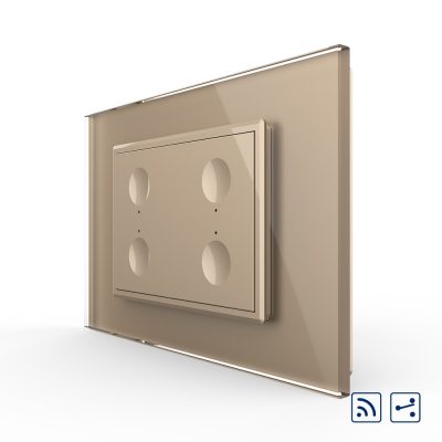 Interruttore quadruplo deviatore / invertitore wireless con touch Livolo con cornice in vetro, standard italiano – Nuova serie colore dorato