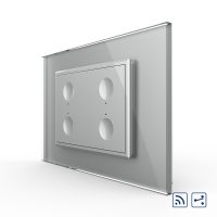 Interruttore quadruplo deviatore / invertitore wireless con touch Livolo con cornice in vetro, standard italiano – Nuova serie colore griggio