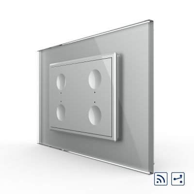 Interruttore quadruplo deviatore / invertitore wireless con touch Livolo con cornice in vetro, standard italiano – Nuova serie colore griggio